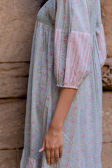 Blue Cotton Hand Block Printed Dress