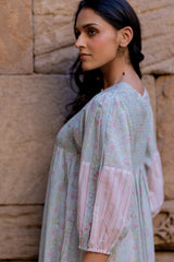 Blue Cotton Hand Block Printed Dress