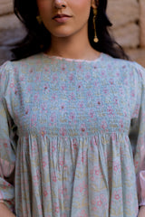 Blue Cotton Hand Block Printed Dress