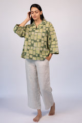 Green Hand Block Printed Cotton Top