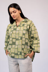 Green Hand Block Printed Cotton Top