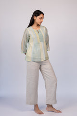 Green & Blue Striped Chanderi Top