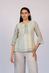 Green & Blue Striped Chanderi Top