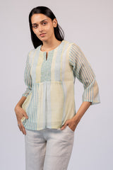 Green & Blue Striped Chanderi Top