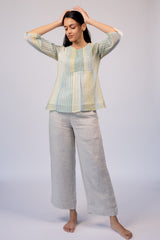 Green & Blue Striped Chanderi Top