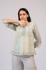 Green & Blue Striped Chanderi Top