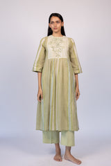 Green Striped Cotton Kurta