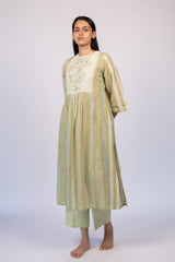 Green Striped Cotton Kurta