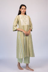 Green Striped Cotton Kurta