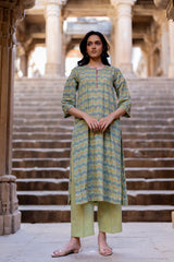 Green Cotton Hand Block Printed Kurta