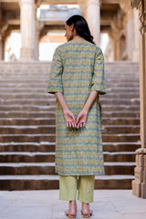 Green Cotton Hand Block Printed Kurta