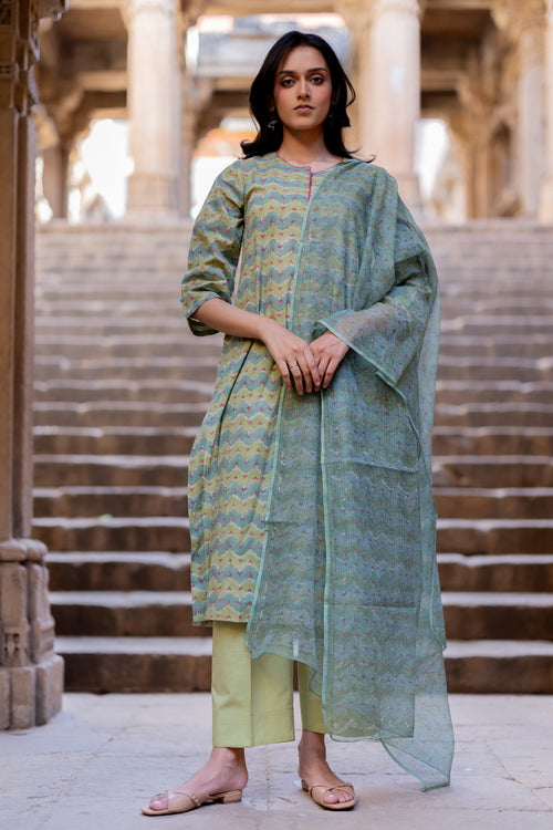 Green Cotton Kota Doria Dupatta