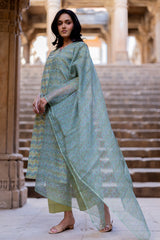 Green Cotton Kota Doria Dupatta
