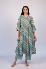 Green Cotton Parallel Pants with Drawstring Waist