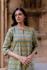 Green Cotton Hand Block Printed Kurta