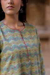 Green Cotton Hand Block Printed Kurta
