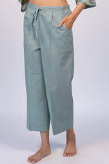 Green Cotton Parallel Pants with Drawstring Waist