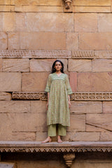 Green Cotton Hand Block Printed Kurta