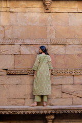 Green Cotton Hand Block Printed Kurta