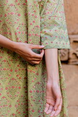 Green Cotton Hand Block Printed Kurta