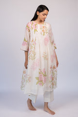 Off-White Floral Chanderi Kurta