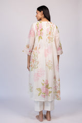 Off-White Floral Chanderi Kurta