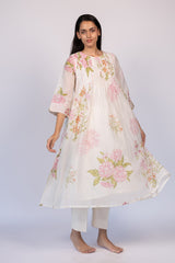 Off-White Floral Chanderi Kurta