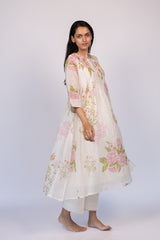 Off-White Floral Chanderi Kurta