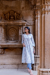 Cotton Hand Block Printed Kurta - White
