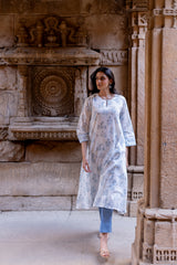 Cotton Hand Block Printed Kurta - White