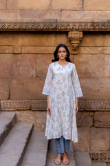 Cotton Hand Block Printed Kurta - White