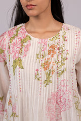 Off-White Floral Chanderi Kurta