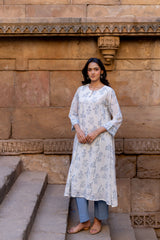 Cotton Hand Block Printed Kurta - White