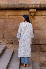 Cotton Hand Block Printed Kurta - White