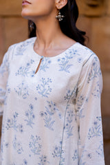 Cotton Hand Block Printed Kurta - White