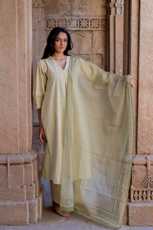 Green Cotton Kota Doria Dupatta