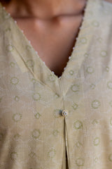Green Cotton Hand Block Printed Kurta