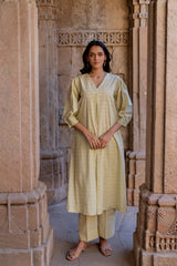 Green Cotton Hand Block Printed Kurta