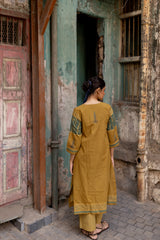 Yellow Cotton Ajrakh Hand Block Printed Kurta
