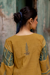 Yellow Cotton Ajrakh Hand Block Printed Kurta