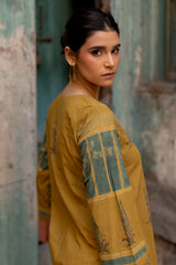 Yellow Cotton Ajrakh Hand Block Printed Kurta