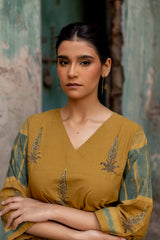 Yellow Cotton Ajrakh Hand Block Printed Kurta