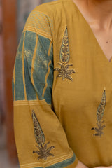 Yellow Cotton Ajrakh Hand Block Printed Kurta