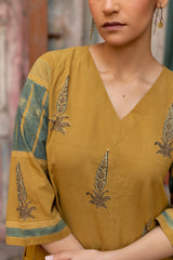 Yellow Cotton Ajrakh Hand Block Printed Kurta
