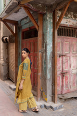 Yellow Cotton Ajrakh Hand Block Printed Kurta