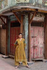 Yellow Cotton Hand Block Printed Parallel