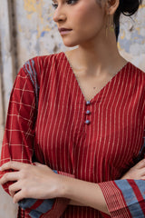 Maroon Cotton Hand Block Printed Tiered Dress
