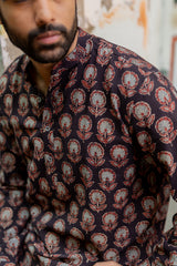 Black Cotton Ajrakh Print Short Kurti