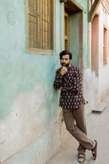 Black Cotton Ajrakh Print Short Kurti