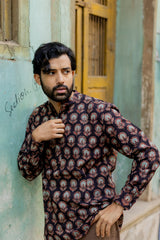 Black Cotton Ajrakh Print Short Kurti